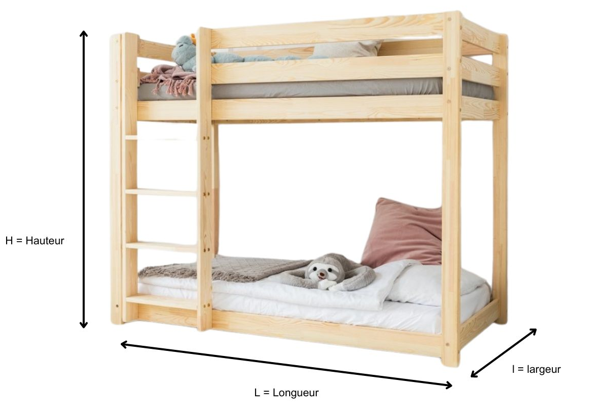 Schéma lit superposé en bois de pin enfant Sacha